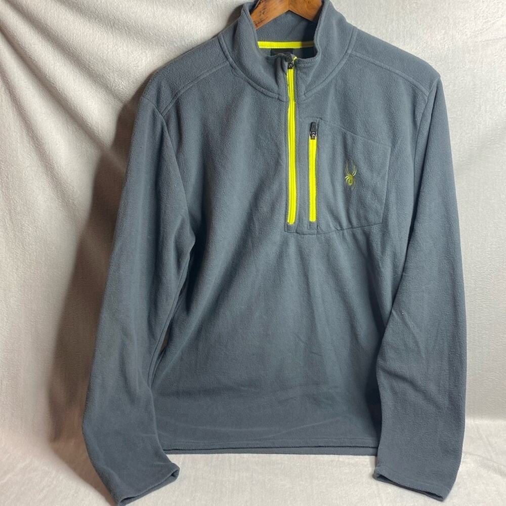 Spyder Men's Gray Fleece Pullover with Neon Yellow Trim